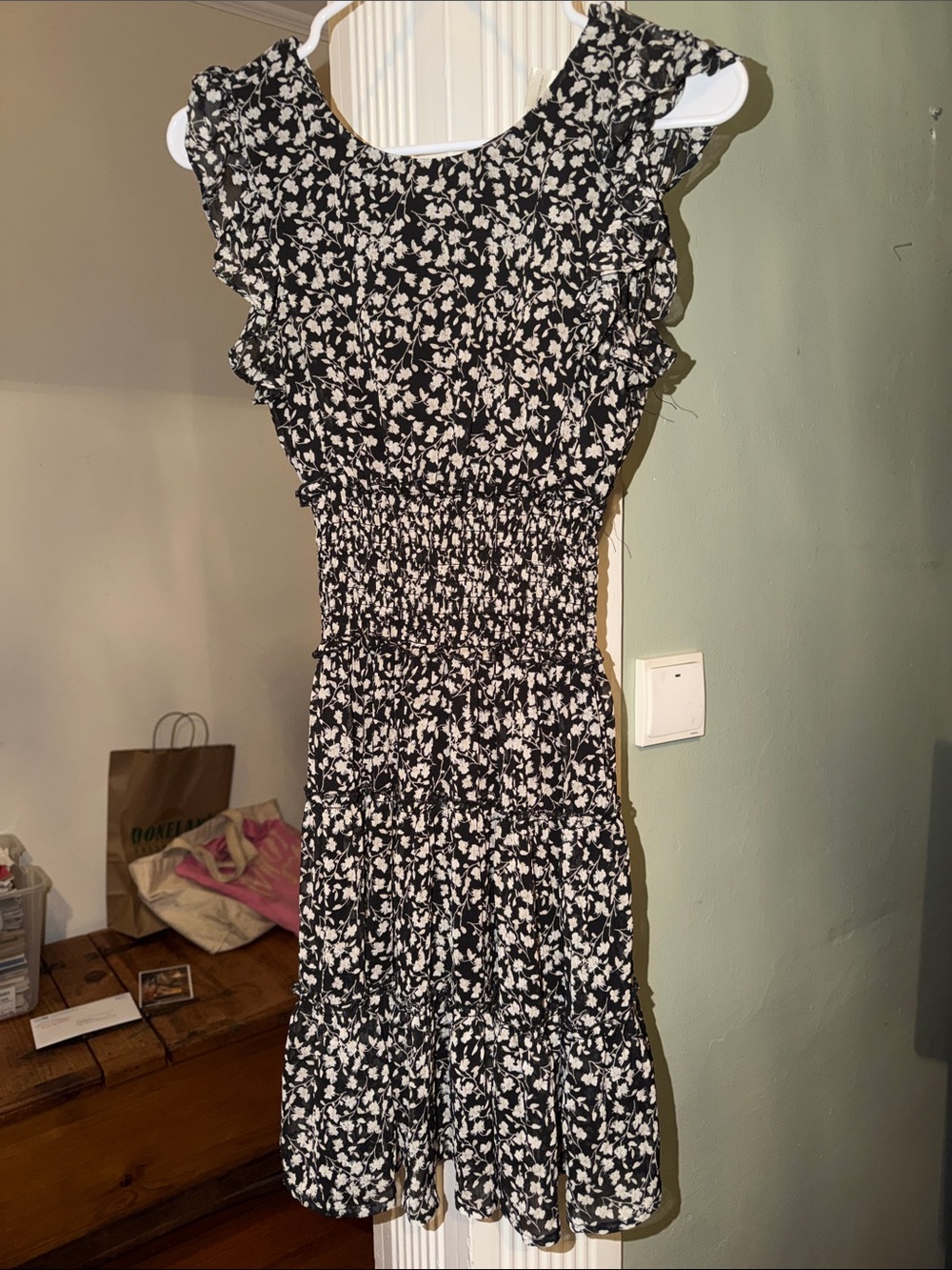 Altar'd State Black & White Floral Smocked Mini Dress